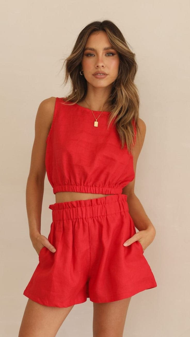 Leila Shorts for Women - Stylish Red High Waist Summer Shorts | Perfect for Casual Wear, Beach, and Gym