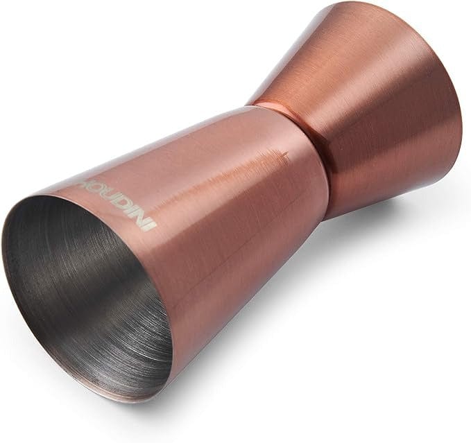 Premium Houdini Copper Jigger - 2oz/1oz Dual-Sided Cocktail Measuring Cup for Bartenders - Perfect for Mixing Martinis, Old Fashioned & Craft Cocktails at Home Bars or Professional Use