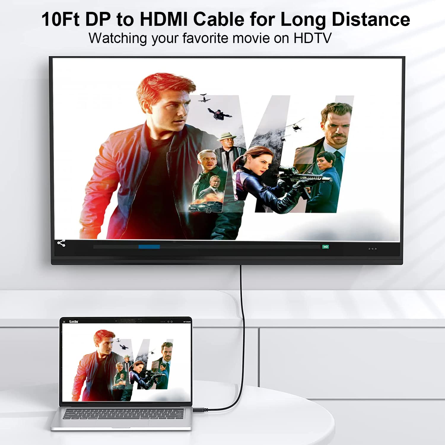 10-Pack 10ft DisplayPort to HDMI Cable Male to Male - Gold Plated Connectors, Nylon Braided, 4K@60Hz, HDR, Audio Support - for PC to HDTV, Monitor, Projector, Gaming & Home Theater Setup