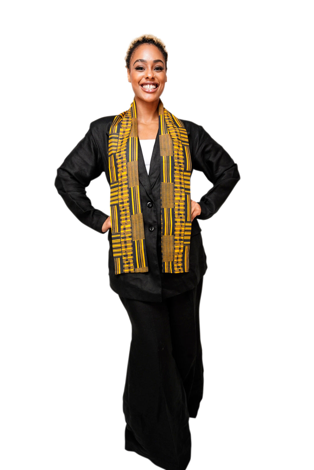 Dupsie's Nansa Black and Gold African Print Kente Sash DP4091S - Traditional African Waist Wrap for Weddings, Cultural Events & Fashion Accessories