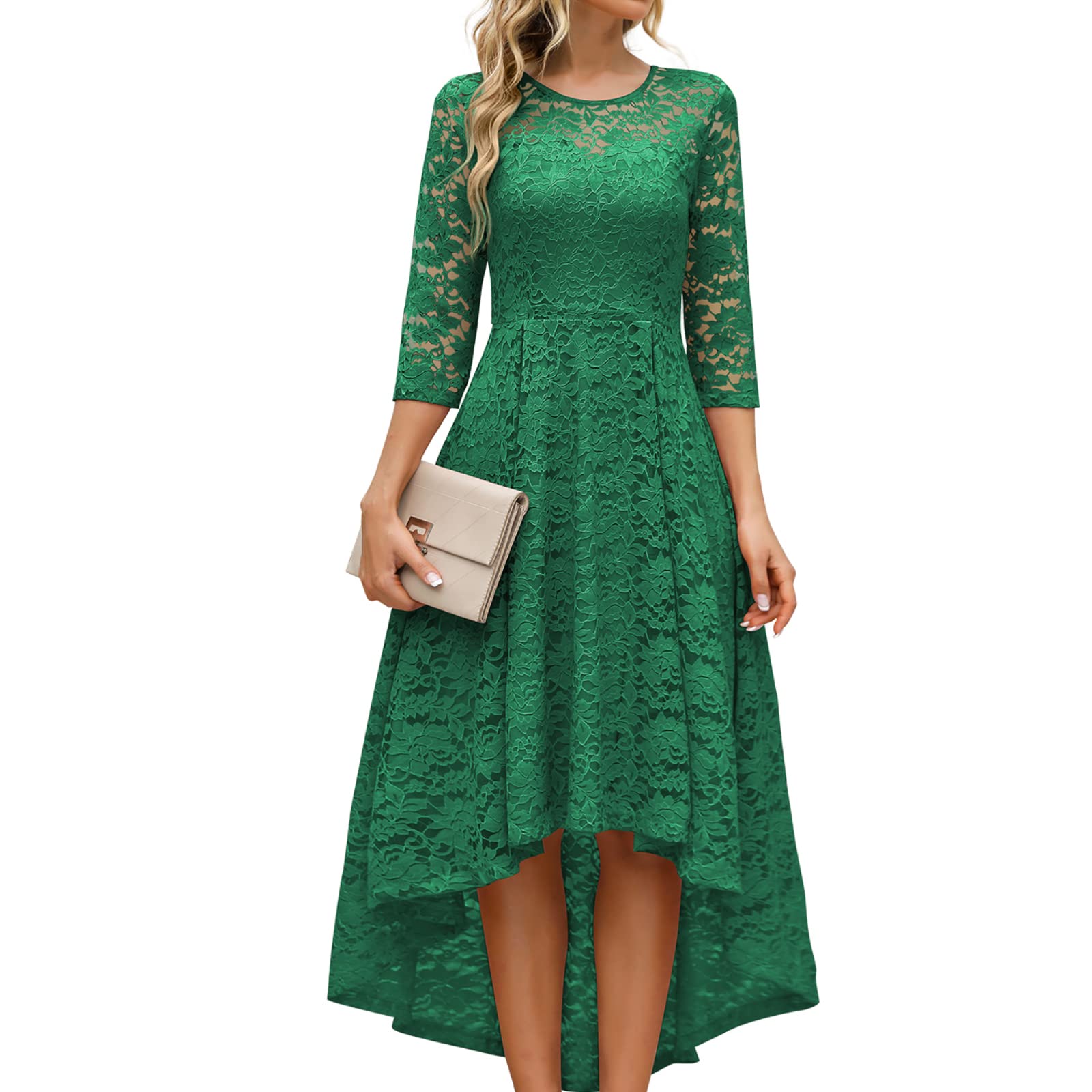 Elegant Women's Hi-Lo Lace Cocktail Dress for Wedding Guest, Bridesmaid, Evening Party & Ball Gown - Perfect for Formal Events, Prom & Special Occasions