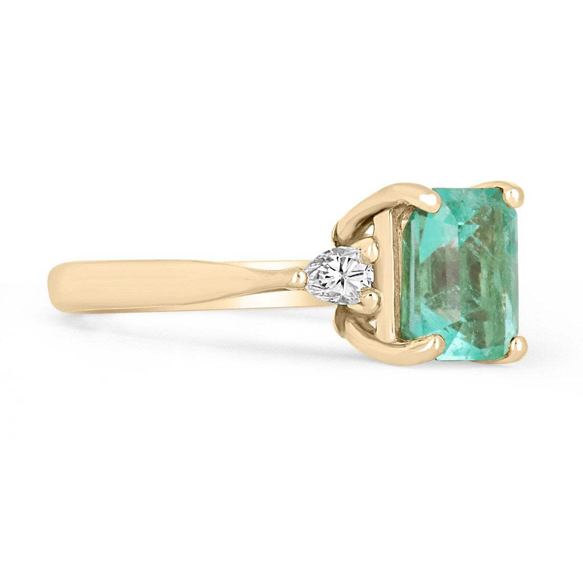 1.59 TCW Emerald Three Stone Pear Diamond Ring in 14K Yellow Gold - Elegant Engagement, Wedding, or Anniversary Jewelry Gift