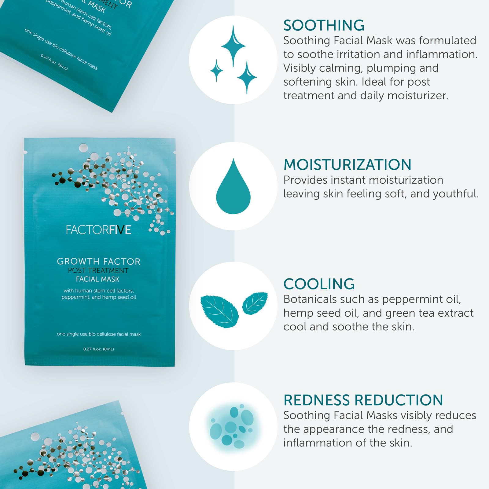 Stem Cell Growth Factor Facial Mask for Skin Recovery & Rejuvenation - Cruelty-Free, Paraben-Free, Sulfate-Free, Phthalate-Free - 8mL Single Use Sheet Mask for Anti-Aging & Wrinkle Reduction - Perfect for Post-Treatment Care & Nighttime Skincare Routine