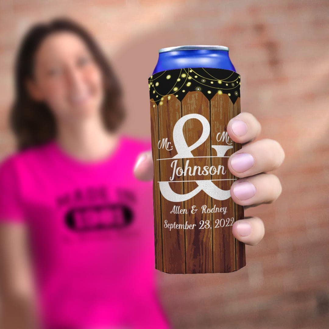 Personalized Mr & Mr Gay Wedding Favors - 96-Pack Ultra Slim Can Coolers with Custom Names & Date - Perfect for LGBTQ+ Weddings, Pride Celebrations & Anniversary Parties