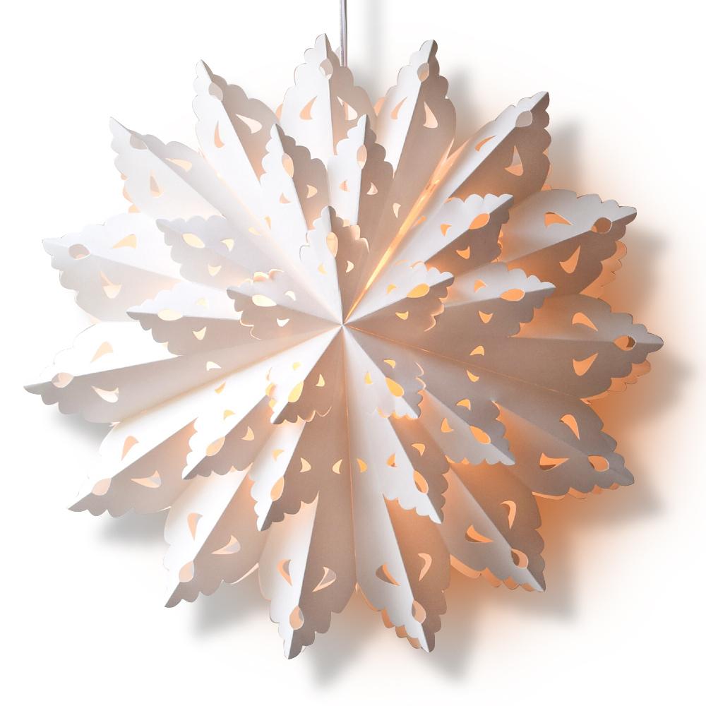 3 Pack Bright White Blizzard Wreath - 22 Inch Pizzelle Designer LED Illuminated Paper Star Lantern with Bulbs & Cord | Perfect for Christmas Decor, Holiday Lighting, and Indoor/Outdoor Party Decorations
