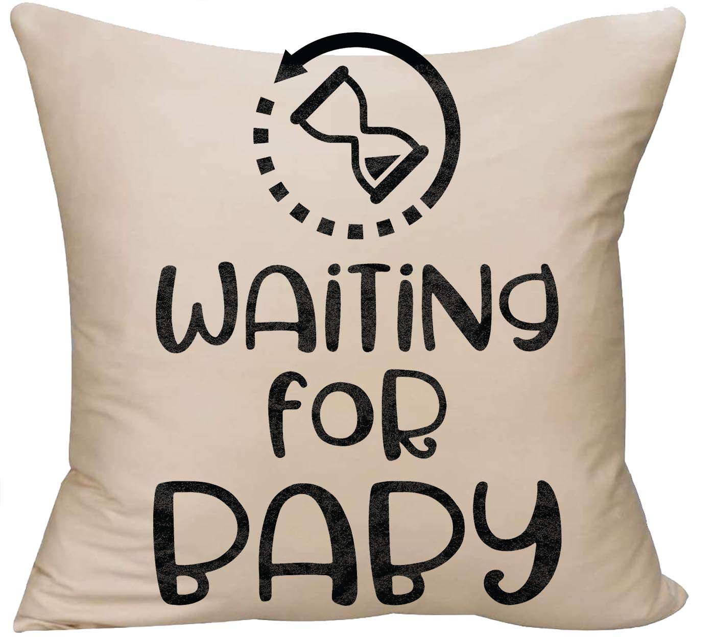 EVH Pregnancy Countdown Hourglass Throw Pillow Cover - 18x18 Inches Beige Funny Gift for Expecting Moms, Baby Shower Decor & Nursery Room Decorations