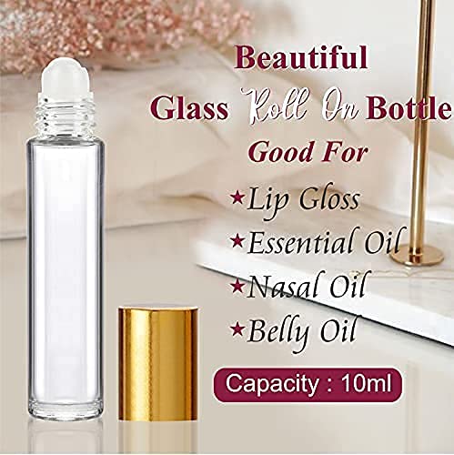 Zenvista 10ml Reusable Roll On Glass Bottles (Pack of 10) - Empty Refillable Essential Oil Bottles for DIY Perfume, Aromatherapy, Lip Balm | Clear Travel-Friendly Roller Bottles | Perfect for Home Spa, Yoga, Meditation & Gift Sets