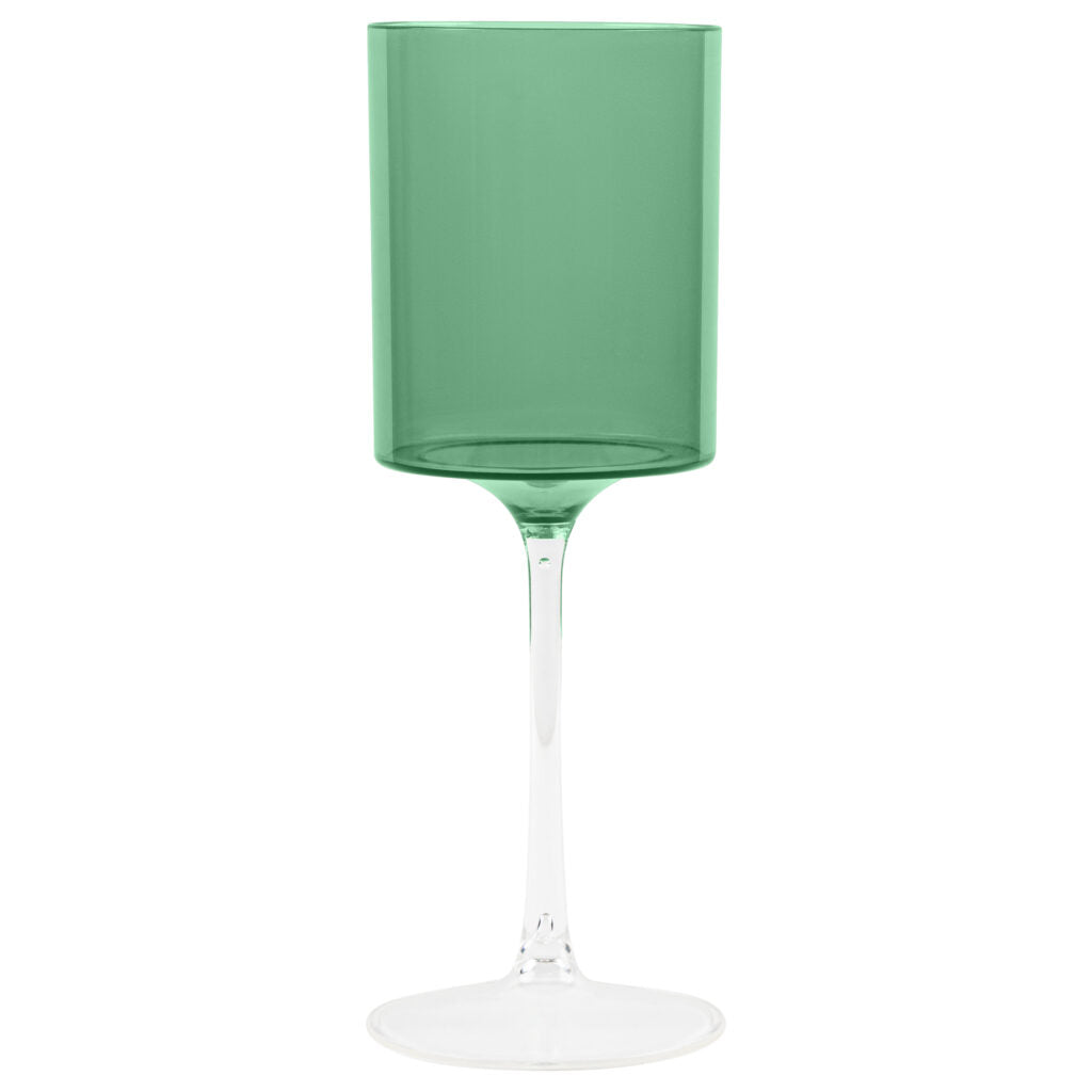 Elegant Two-Tone 14 Oz Green and Clear Plastic Wine Goblets - Set of 5 - Perfect for Outdoor Parties, Weddings, and Picnics