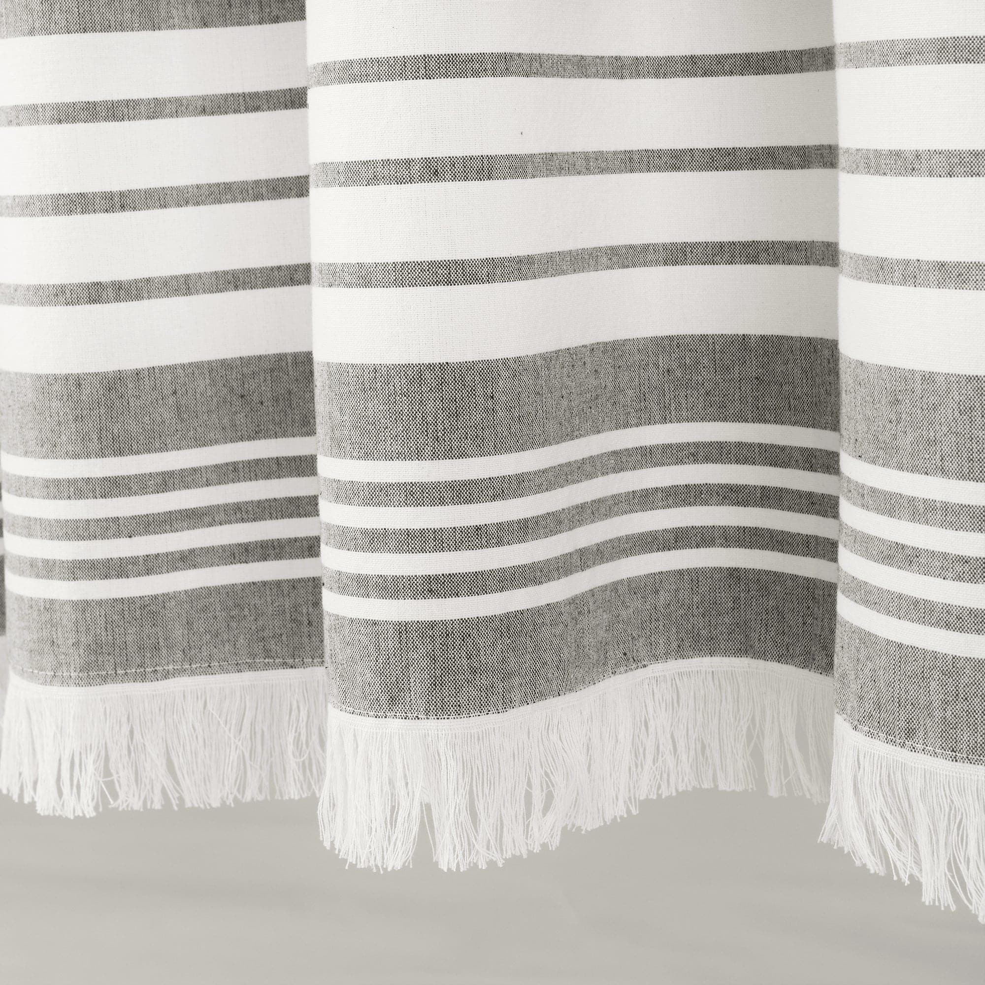 Nantucket Yarn Dyed Tassel Fringe Window Curtain Panel Set - Coastal Style Sheer Drapes for Living Room, Bedroom & Kitchen - Light Filtering & Privacy Window Treatments