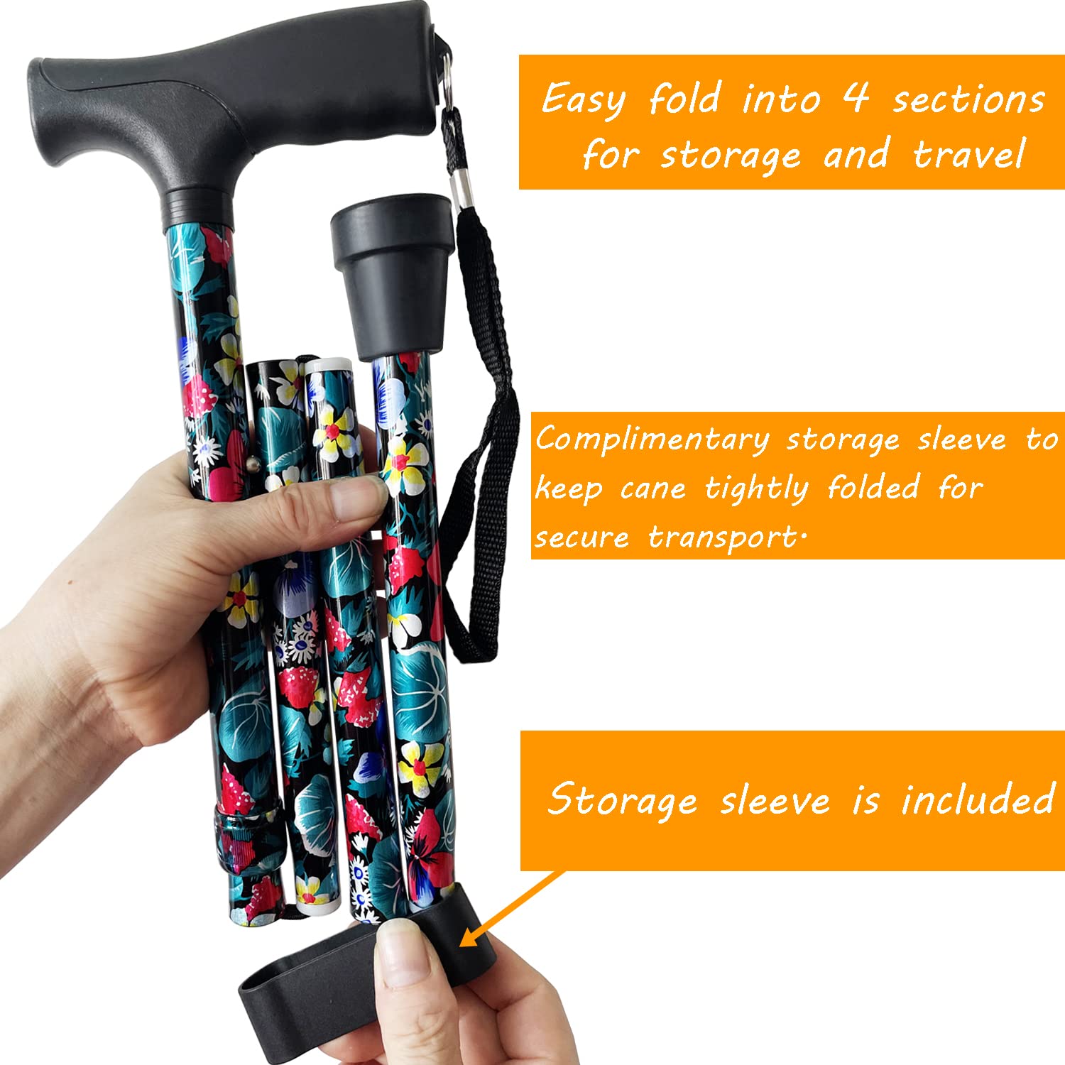 Premium Adjustable Folding Walking Cane for Men & Women - Lightweight Printed Cane for Seniors with 250lbs Weight Capacity - Ideal for Travel, Hiking & Daily Mobility Support