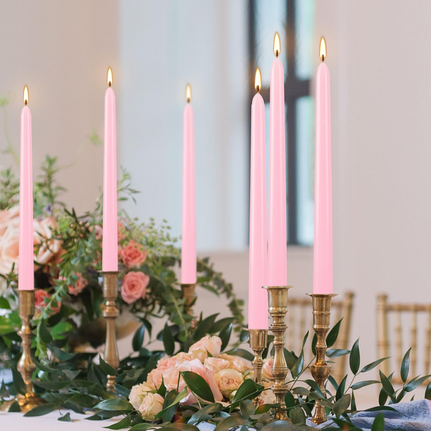 10 Inch Pink Taper Candles - Set of 24 Dripless Unscented Candlesticks for Dinner Parties, Shabbat, Halloween, Christmas, Weddings - Long Lasting 8 Hour Burn Time - Perfect for Romantic Dinners, Holiday Decor & Special Occasions