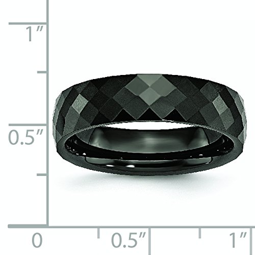 Men's Black Ceramic 6mm Faceted Polished Wedding Band Ring - Durable & Scratch-Resistant for Everyday Wear, Anniversary Gifts & Special Occasions