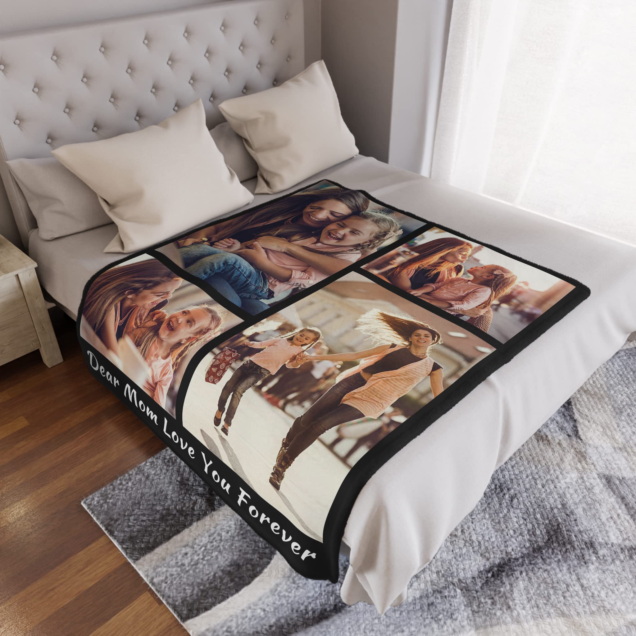 Custom Photo Blanket - Personalized Throw Blanket with Text Collage | Soft Flannel Fleece Blanket for Mom, Grandma | Mother's Day Gift from Daughter, Son, Husband | Perfect for Cuddling, Home Decor & Special Occasions