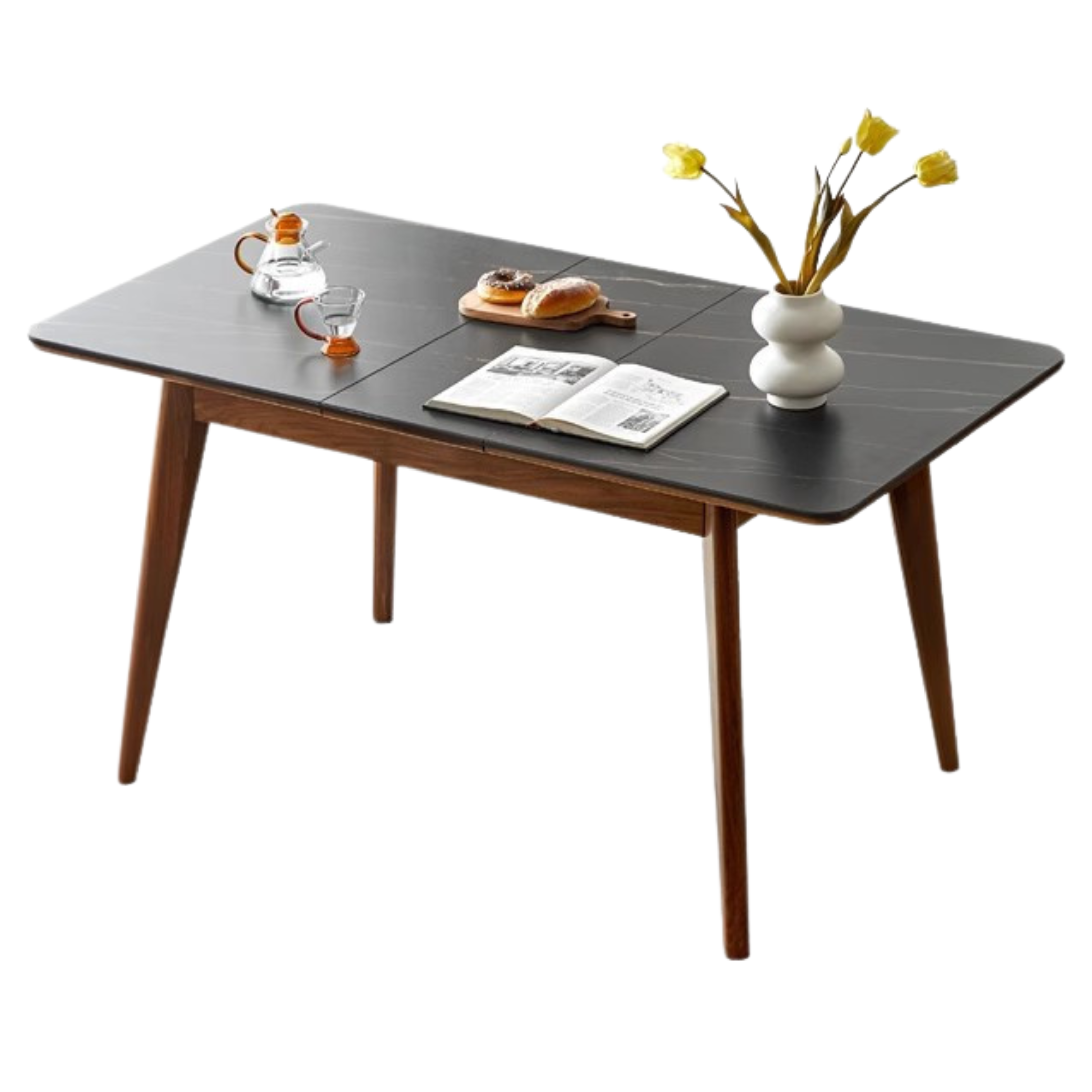 Premium Black Walnut & Ash Solid Wood Extendable Dining Table - Expandable Rock Slab Design for Modern Farmhouse, Rustic Kitchen & Open Concept Dining Rooms