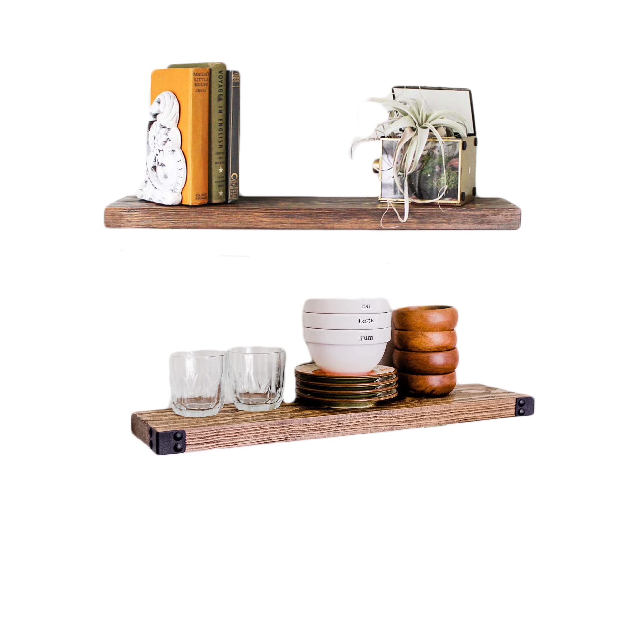 Willow & Grace 24 Inch Floating Wall Mount Shelves (4 Pack) & Dennis 24 Inch Wood Floating Shelves (2 Pack) - Modern Home Decor for Living Room, Bedroom, Bathroom Storage and Display