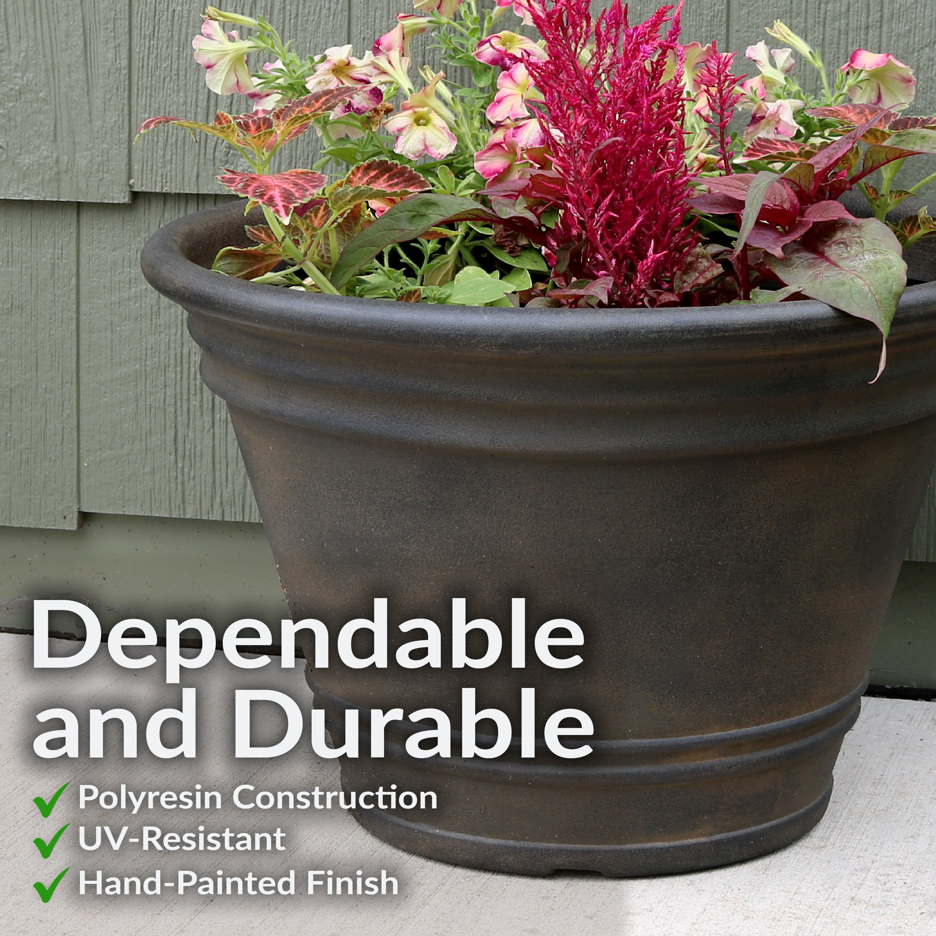 Sunnydaze Franklin Polyresin Outdoor Flowerpot Planter - Decorative Garden Pot for Plants, Flowers & Herbs - Perfect for Patio, Balcony & Backyard Decor