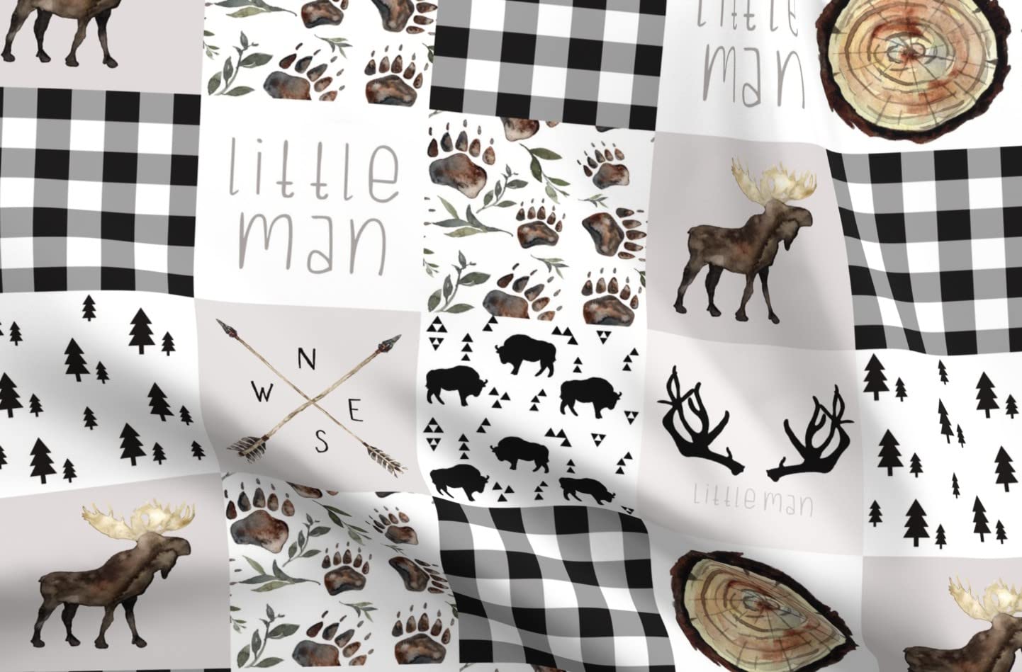 Woodland Plaid Buffalo Cheater Quilt Fabric - Printed on Soft Minky Fabric - Perfect for Baby Blankets, Quilt Backing & Sewing Projects - Fat Quarter Size - Featuring Moose & Bison Design - Ideal for Nursery Decor, DIY Crafts & Cozy Home Textiles