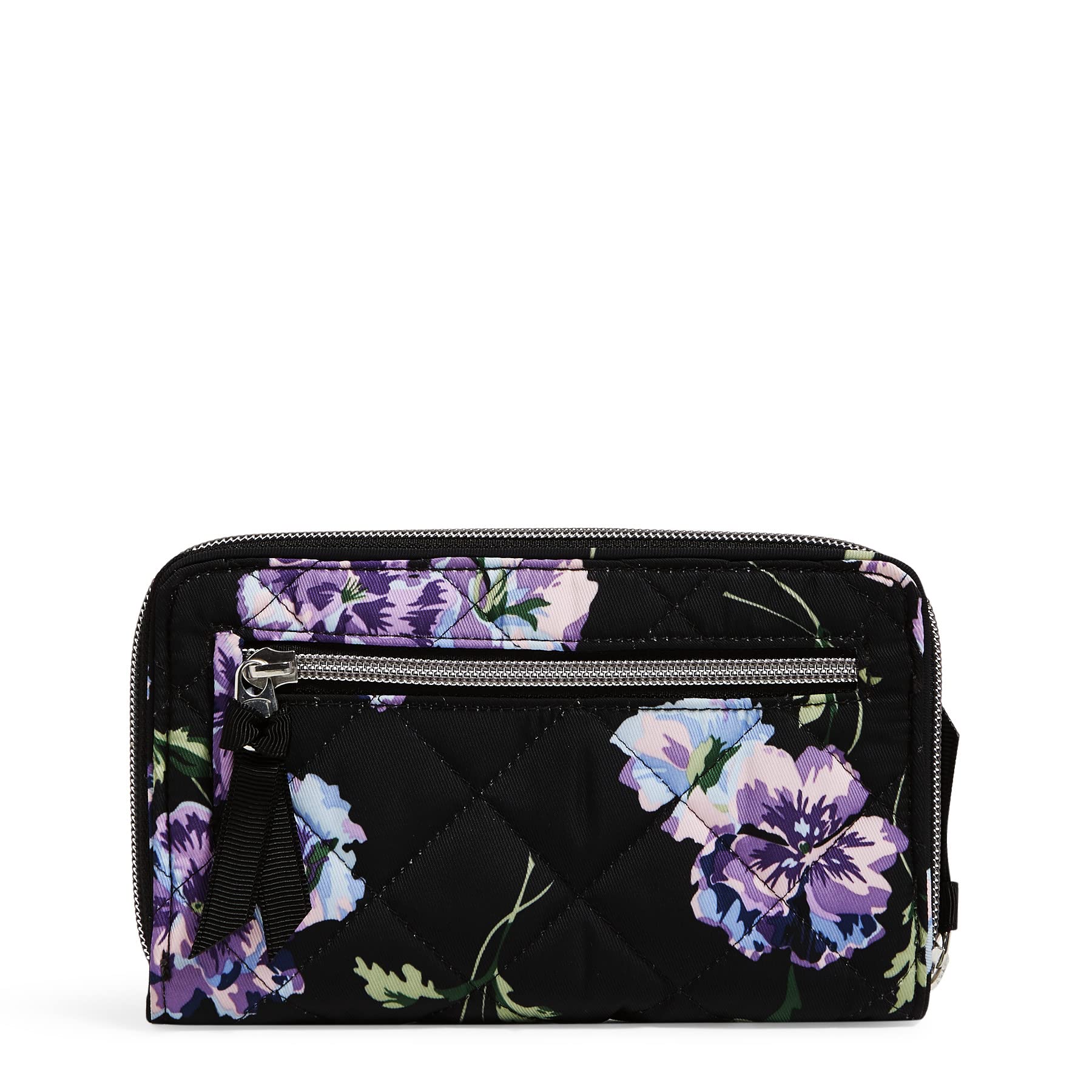 Vera Bradley Women's RFID Blocking Turnlock Wallet - Performance Twill Fabric, Floating Plum Pansies Design, Compact & Secure for Everyday Use | Perfect for Travel, Shopping & Daily Essentials