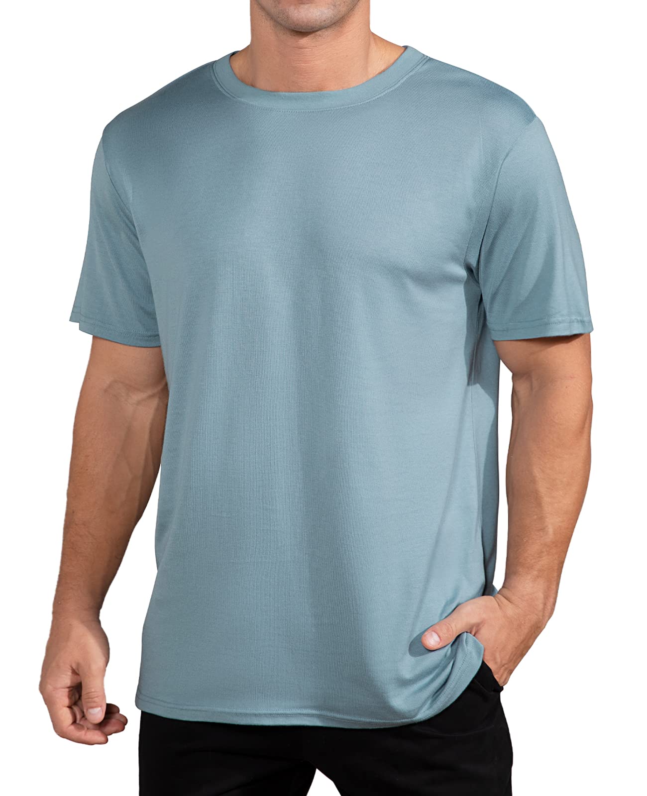 QUALFORT Men's Bamboo T-Shirts - Soft Breathable Crewneck Undershirt for Everyday Wear, Workout & Layering