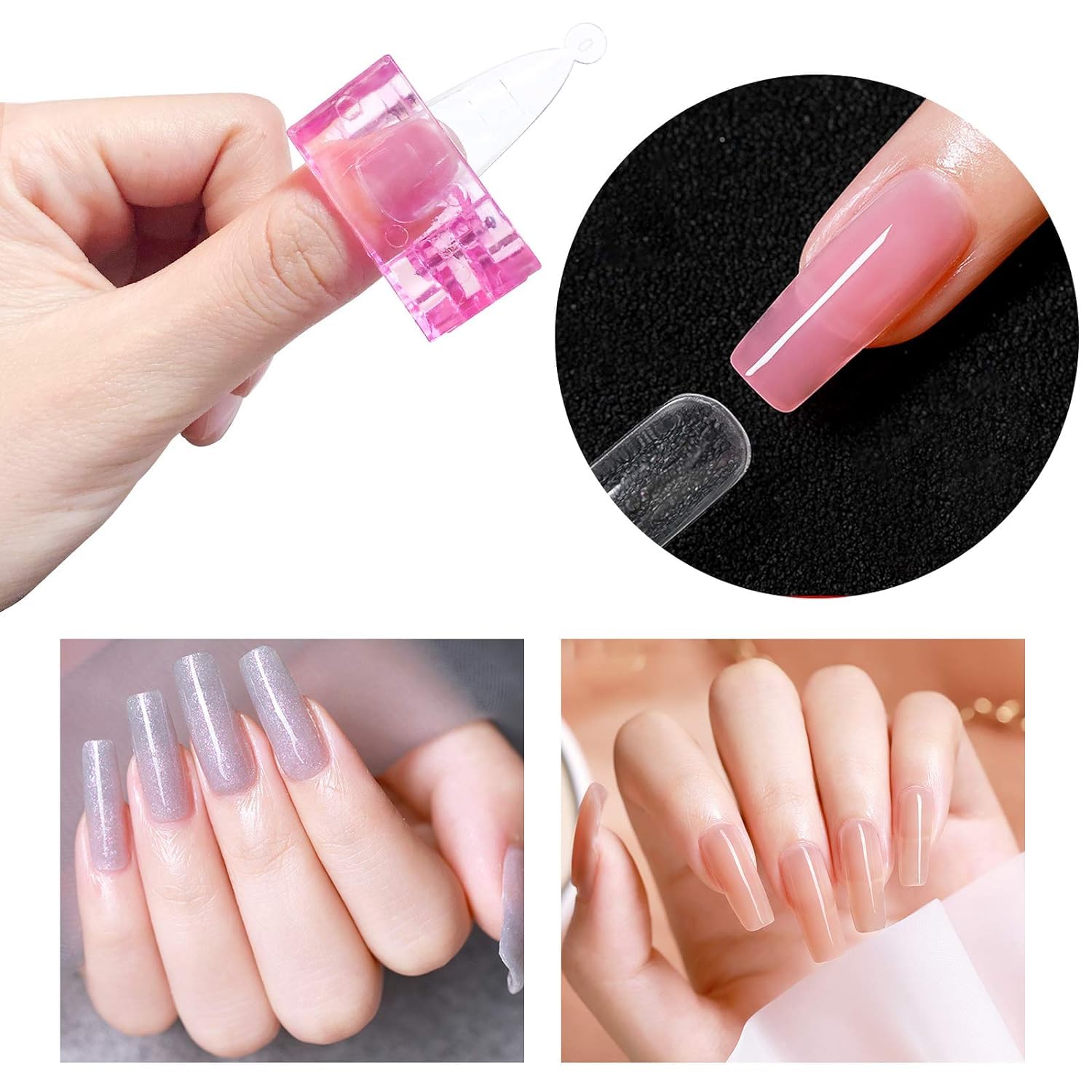 10PCS Transparent Nail Clips for Gel Nail Extension - UV LED Builder DIY Manicure Set (Pink) | Perfect for Salon, Home Use & Professional Nail Art