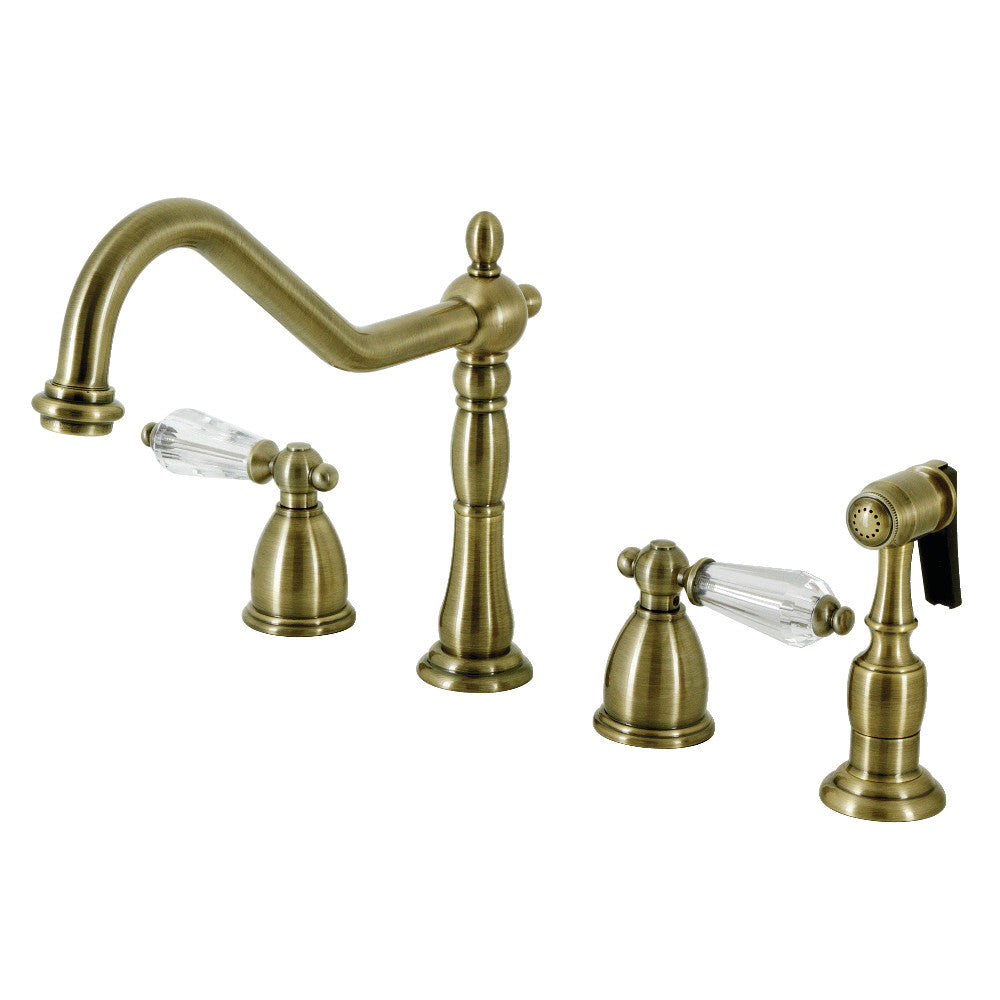 Kingston Brass KB1790WLLBS Wilshire Widespread Kitchen Faucet with Brass Sprayer - Premium Pull-Down Faucet for Modern Kitchens, Perfect for Cooking, Washing Dishes & Food Prep
