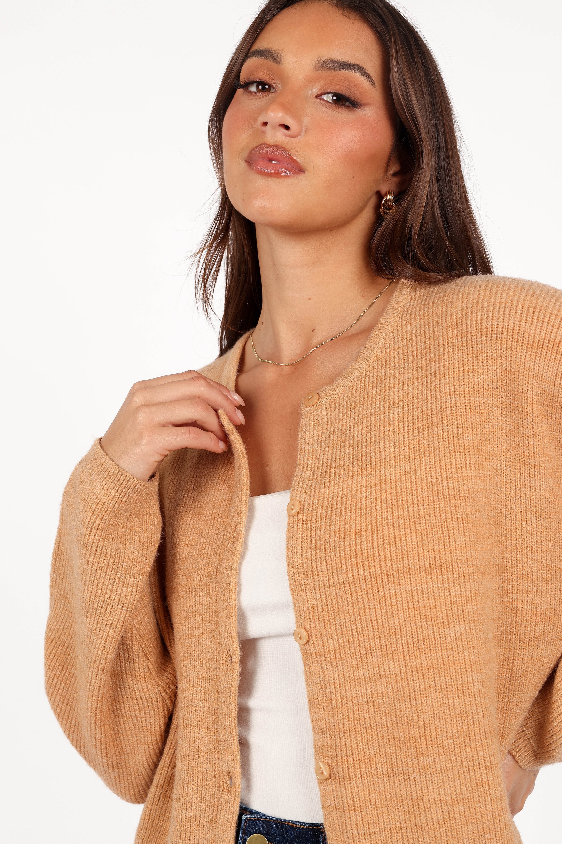 Astor Classic Button Up Cardigan for Women - Soft Knit Open Front Sweater in Warm Caramel Color - Perfect for Office, Date Night & Fall Layering
