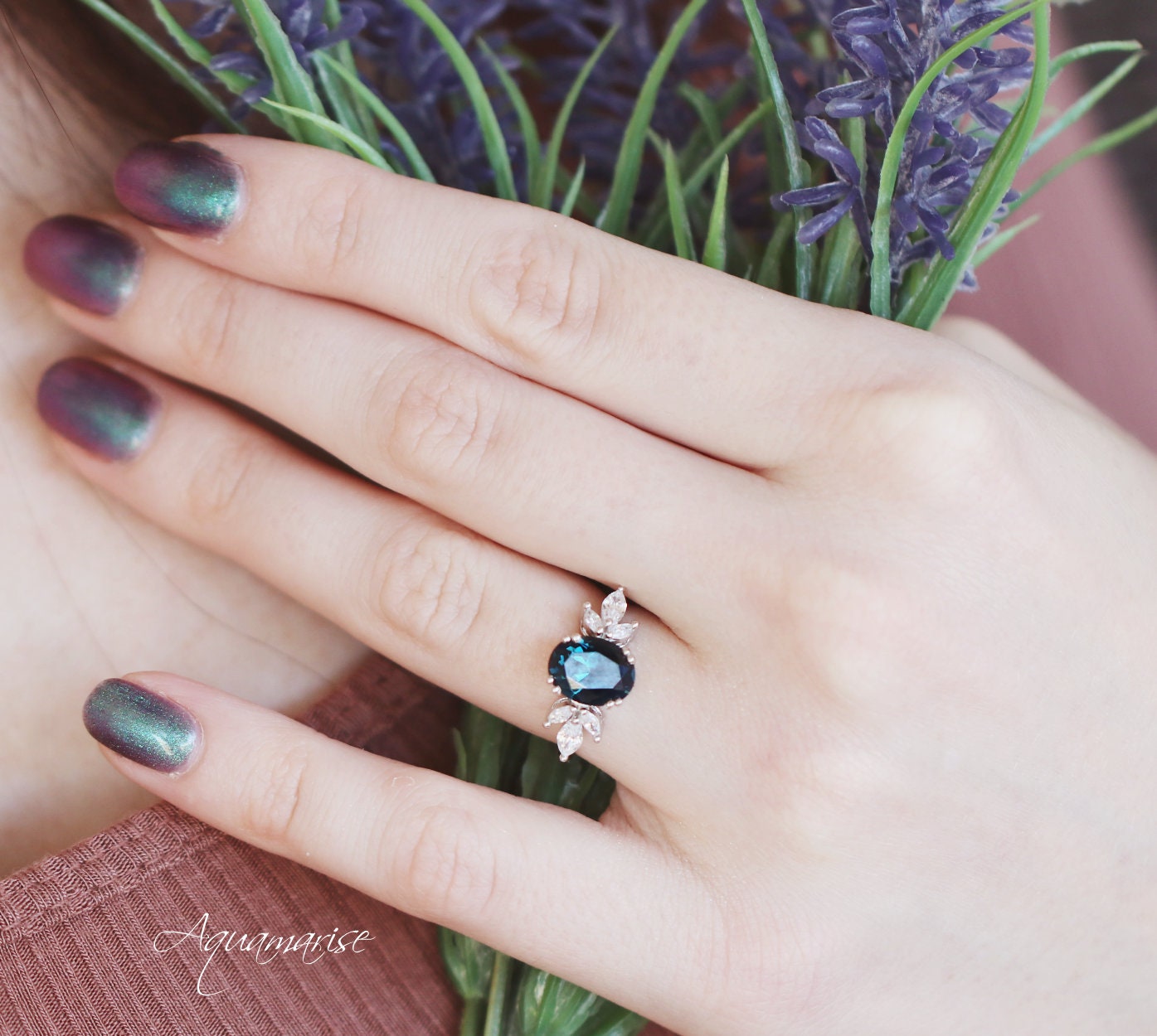 14K White Gold Eva Natural London Blue Topaz Ring - Elegant Jewelry for Women, Perfect for Weddings, Anniversaries & Special Occasions