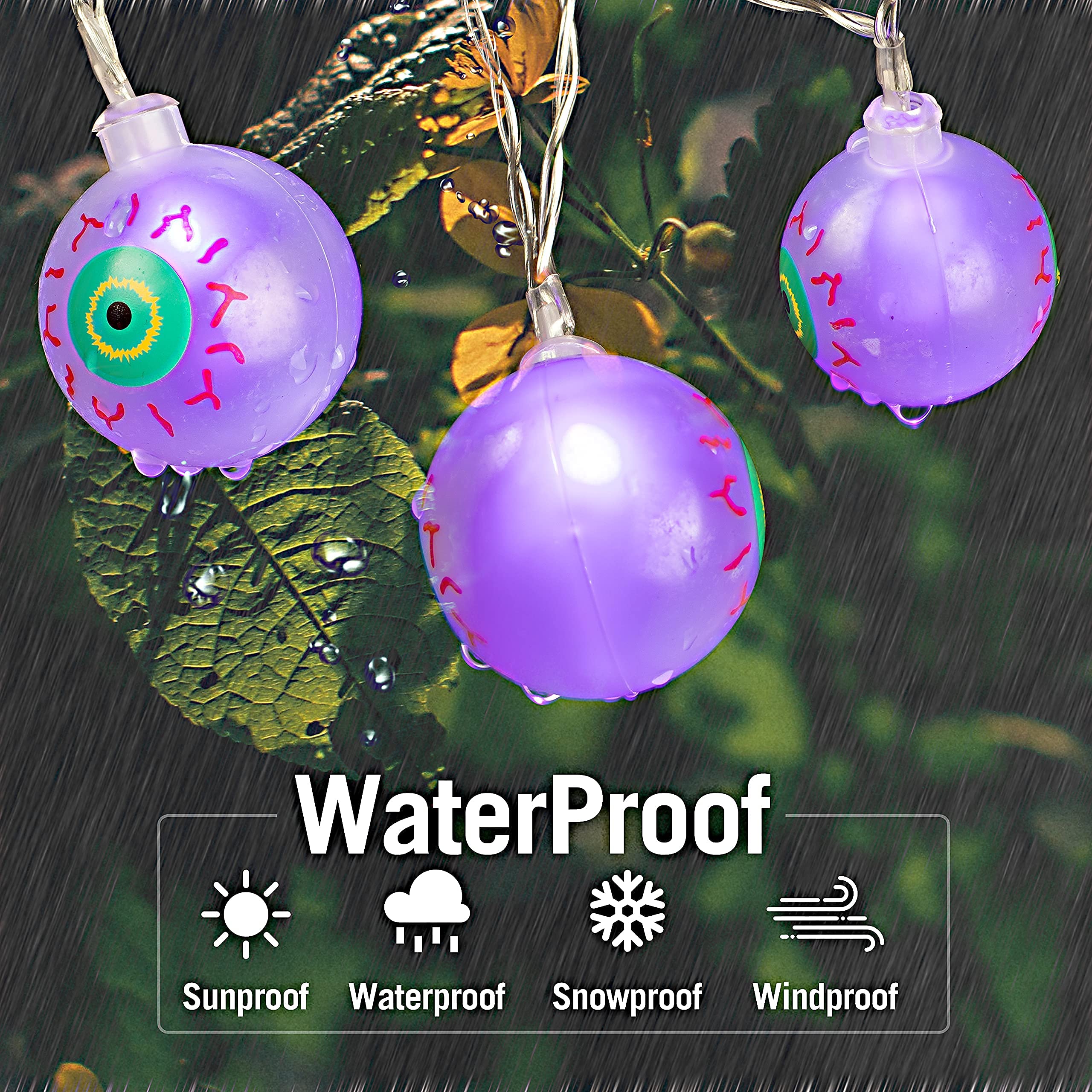 Joiedomi 20.6ft 40 LED Halloween Eyeball String Lights - Waterproof Battery Operated with 8 Modes & Remote Control - Purple Outdoor/Indoor Party Decor for Halloween Yard, Haunted House, and Spooky Events