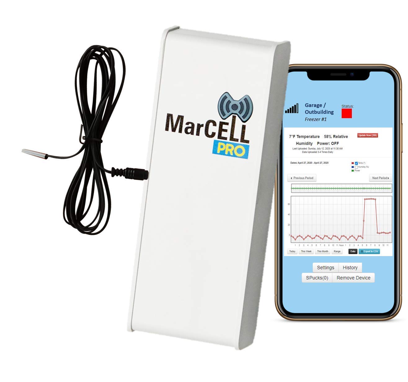 MarCELL PRO - Professional Remote Temperature & Humidity Monitor with Power Monitoring - No WiFi Required (Verizon Network) - Real-Time Phone Call Alerts - Ideal for RV, Server Room, Freezer, Home & Office Use - Made in USA