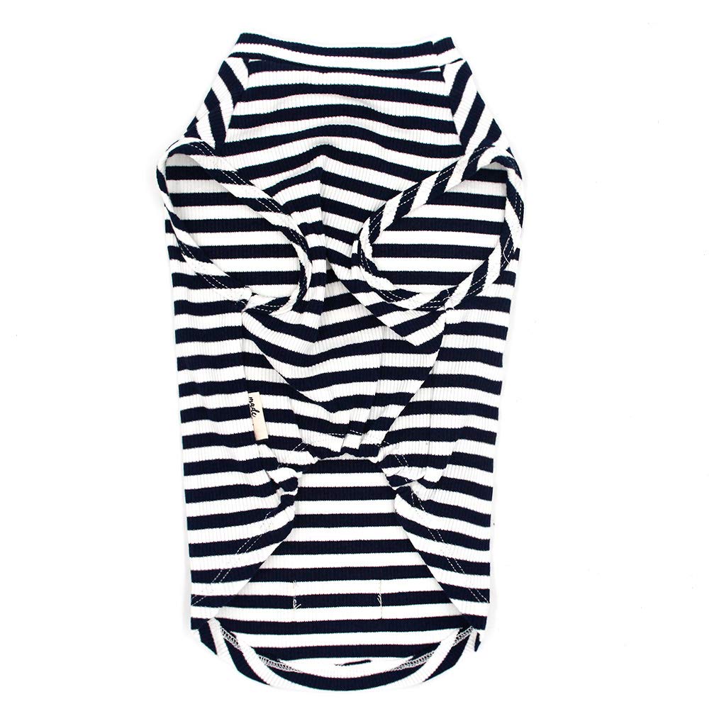 ISPET Classic Striped Dog Tank Top - Soft Breathable Cotton Dog T-Shirt for Small Medium Large Dogs - Blue Summer Cooling Vest for Outdoor Walks & Beach Trips