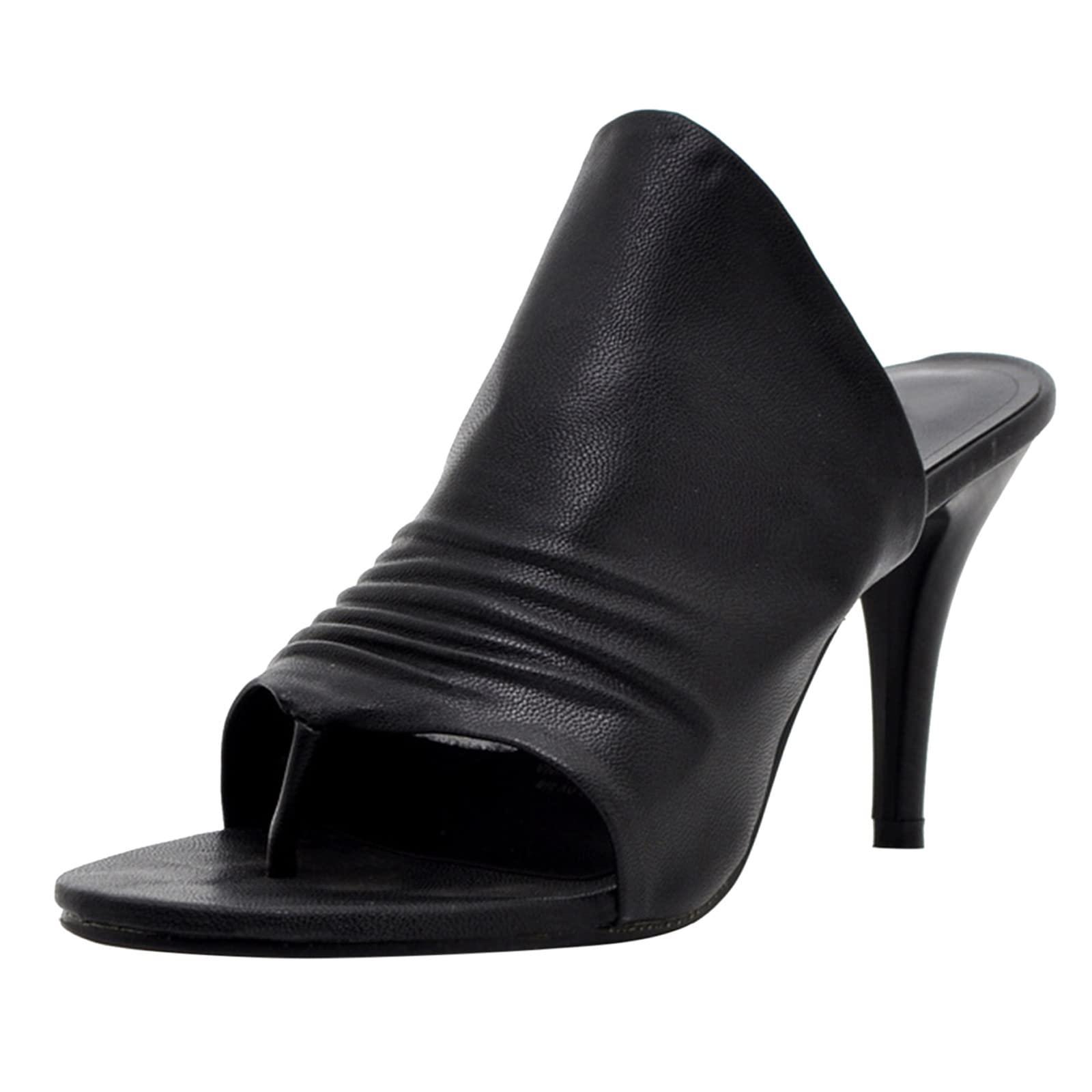 Women's Rhinestone Slip-On Sandals - Comfortable Peep Toe Casual Heels with Solid Color Design - Size 8 (Black, US 9.5-10) | Perfect for Summer Outings, Beach Vacations & Everyday Wear