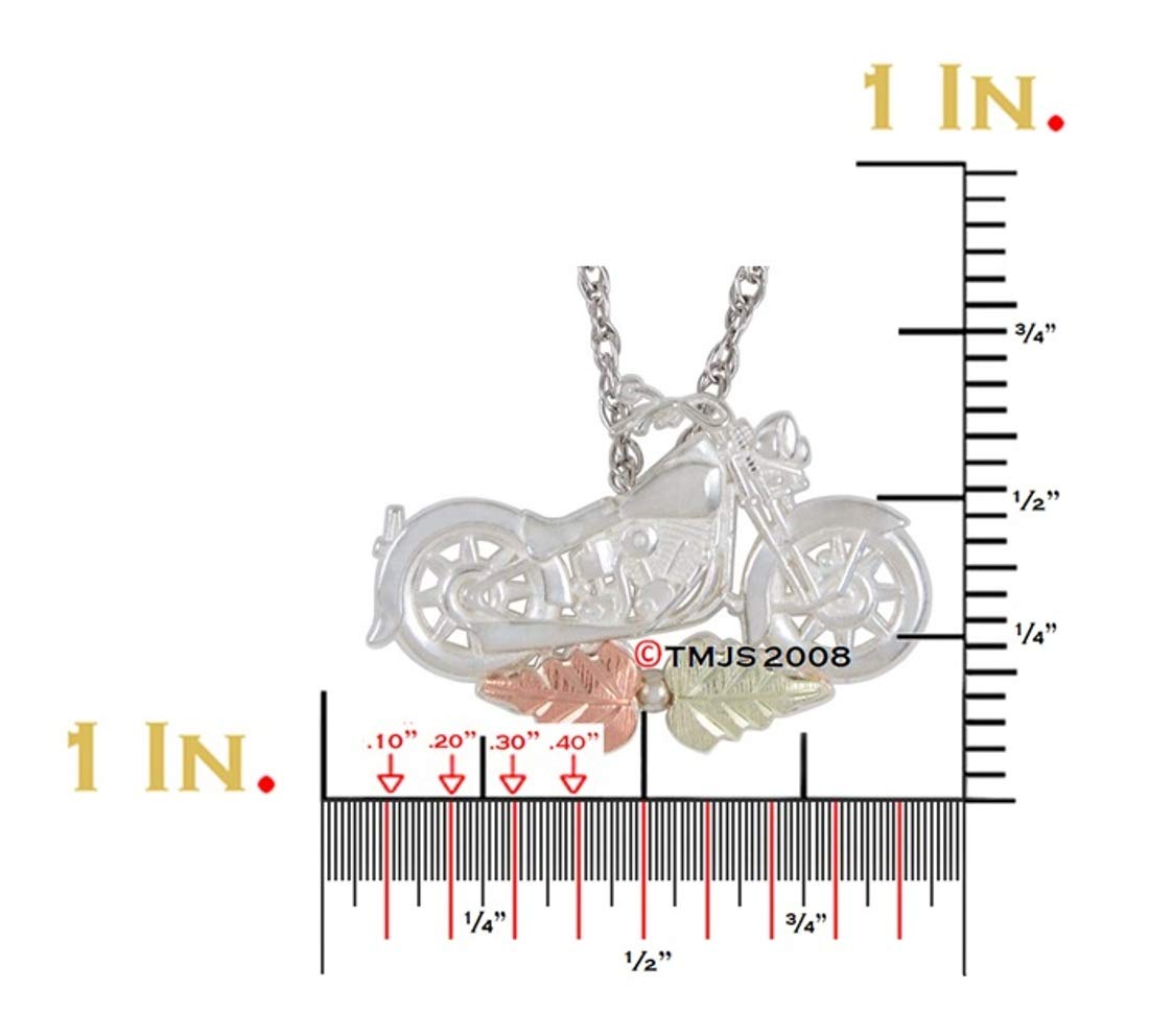 Sterling Silver Motorcycle Pendant Necklace with 12k Green & Rose Gold Black Hills - Perfect for Biker Gifts, Motorcycle Enthusiasts & Jewelry Lovers