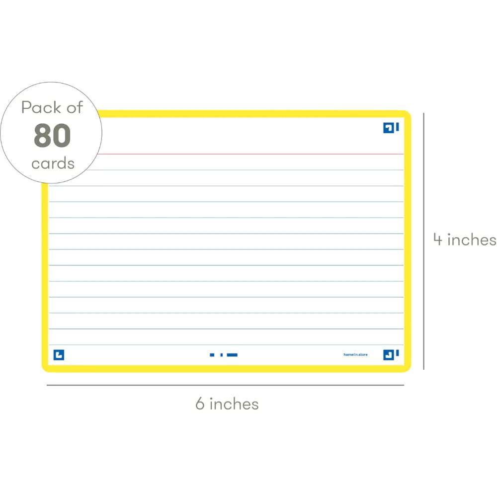 Hamelin Index Cards Flash 2.0 - 80ct 4x6 Yellow Flash Cards for Study & Organization (Model 400134042) | Perfect for Students, Teachers & Office Use