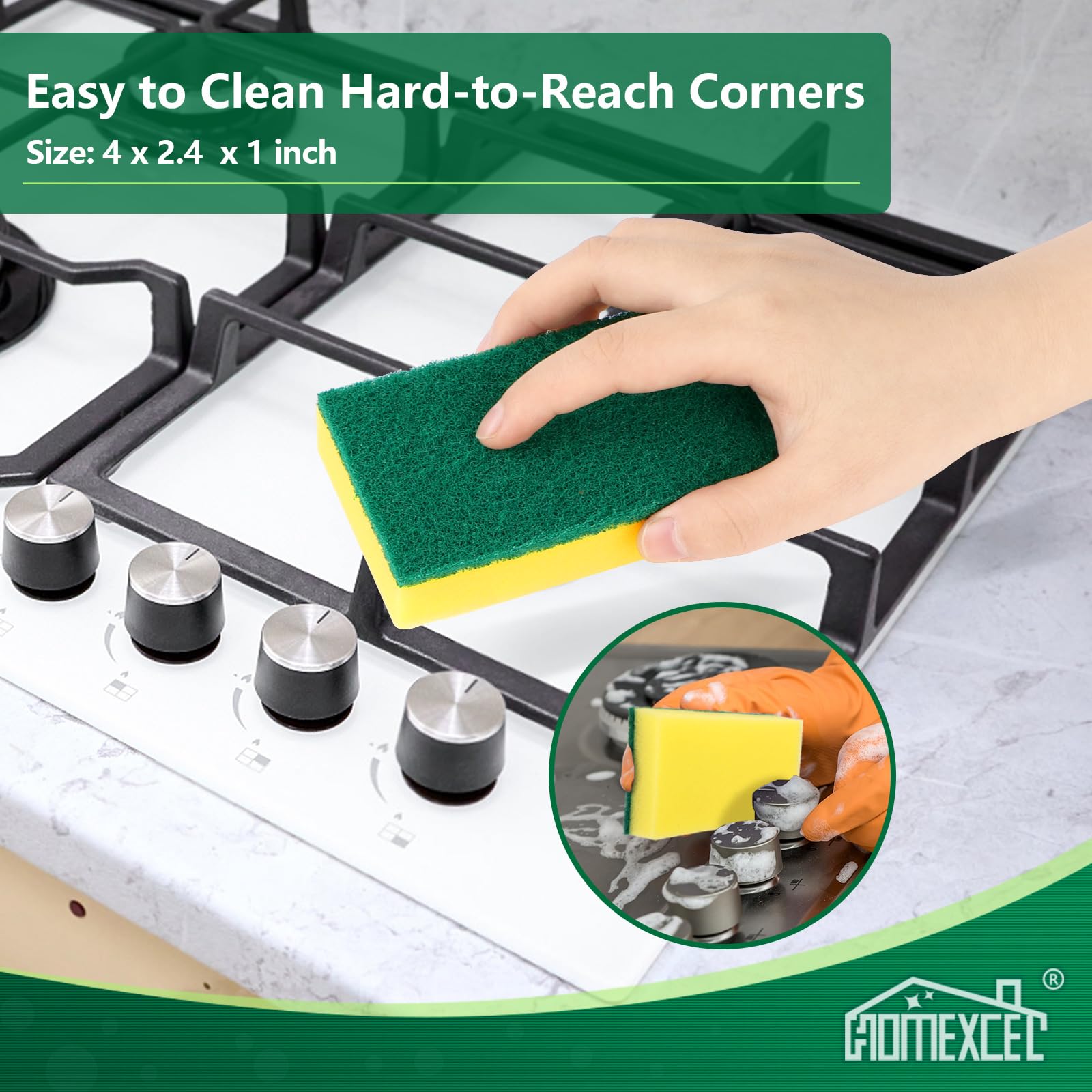 HOMEXCEL Heavy Duty Scrub Sponges 24 Pack - Extra Durable Kitchen Cleaning Sponges for Dishes, Pots, Pans & Household Cleaning - Perfect for Deep Cleaning & Everyday Use in Kitchen, Bathroom & Garage