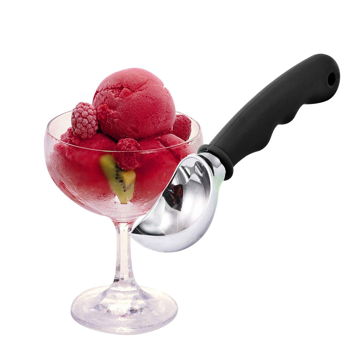 Premium Ice Cream Scoop with Comfortable Silicone Non-Slip Grip - Ergonomic Handle for Easy Ice Cream, Cookie Dough & Pie Serving - Dishwasher Safe Kitchen Tool (Black) - Perfect for Home Kitchens, Ice Cream Shops & Baking Enthusiasts