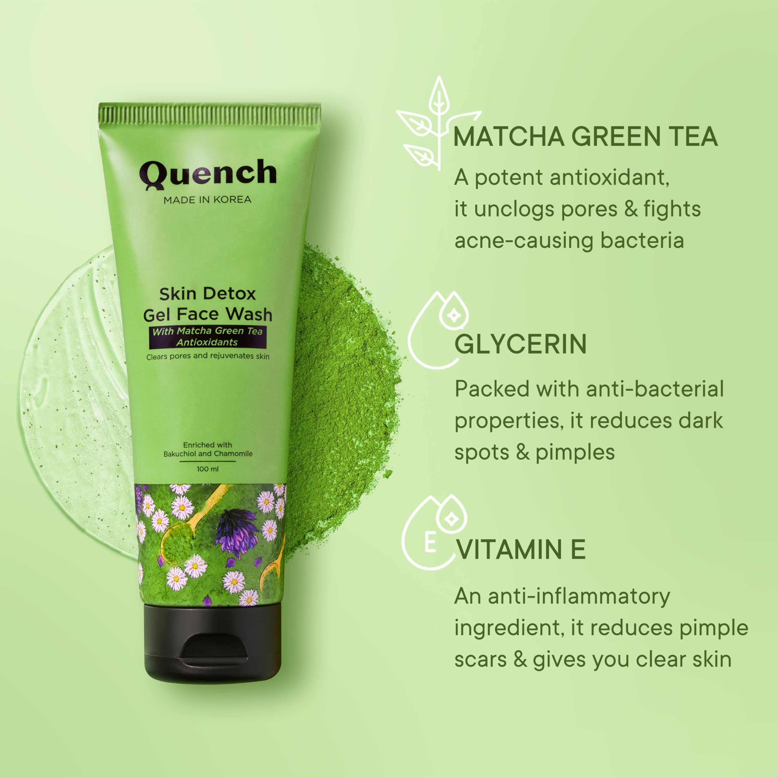 Matcha Green Tea Face Wash for Oily Skin | Korean Detox Gel Cleanser | Acne Control & Anti-Oxidants | Perfect for Daily Skincare Routine