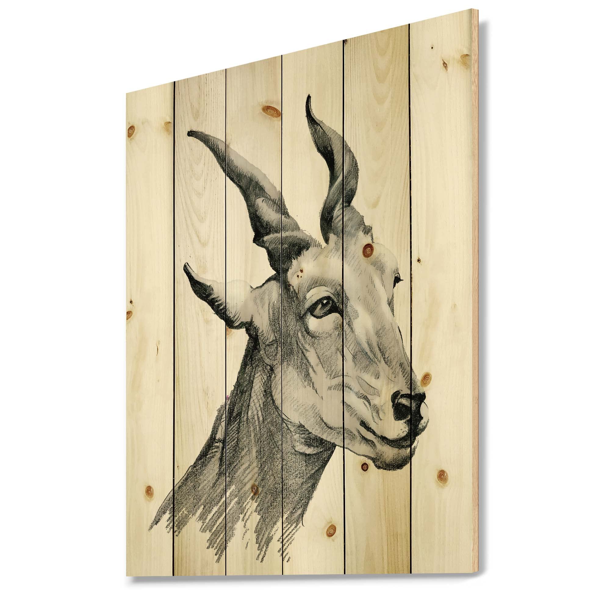 Farmhouse Wood Wall Decor - Monochrome Goat Portrait on Natural Pine Wood, Large Animal Wall Art for Rustic Home & Cabin Decor | Perfect for Living Room, Bedroom, or Office
