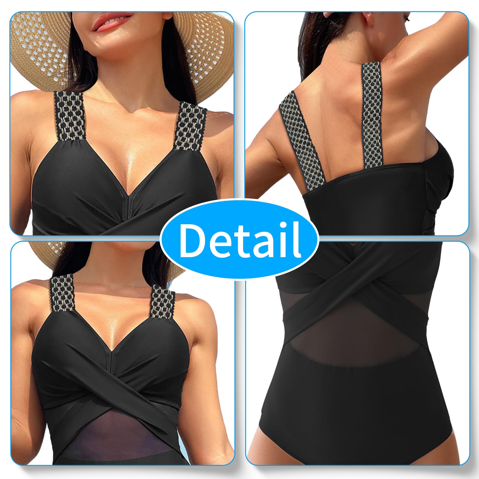 SINBRLAI Women's One Piece Swimsuits - Tummy Control V Neck Monokini with Lace Cutout for Beach, Pool & Summer Vacations