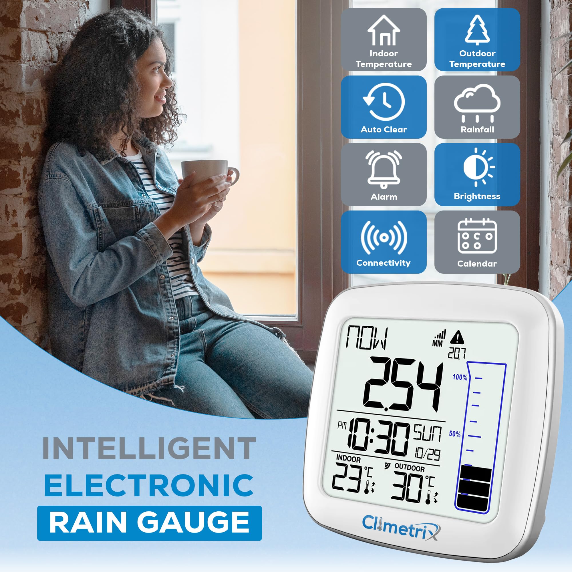 Wireless Digital Rain Gauge with Self-Emptying Design - Accurate Rainfall Measurement & Precipitation Forecasting | 200ft Transmission Range | Includes Indoor/Outdoor Thermometer | Perfect for Home Garden, Farm & Weather Monitoring