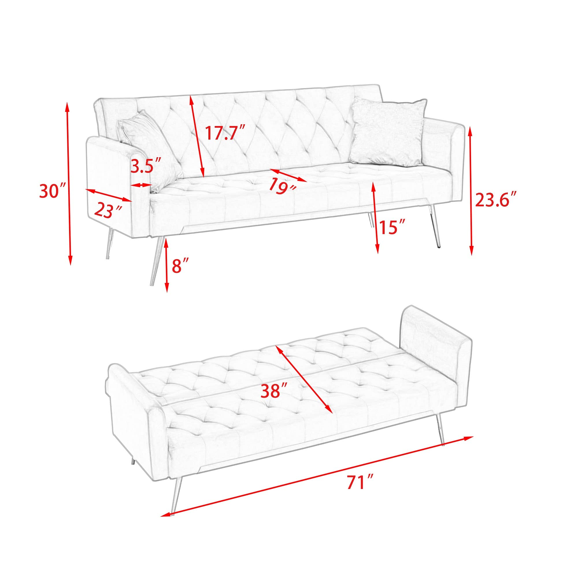 Convertible Sofa Bed - 3-in-1 Folding Guest Bed & Lounge Chair for Small Spaces - Perfect for Apartments, Dorms & Living Rooms
