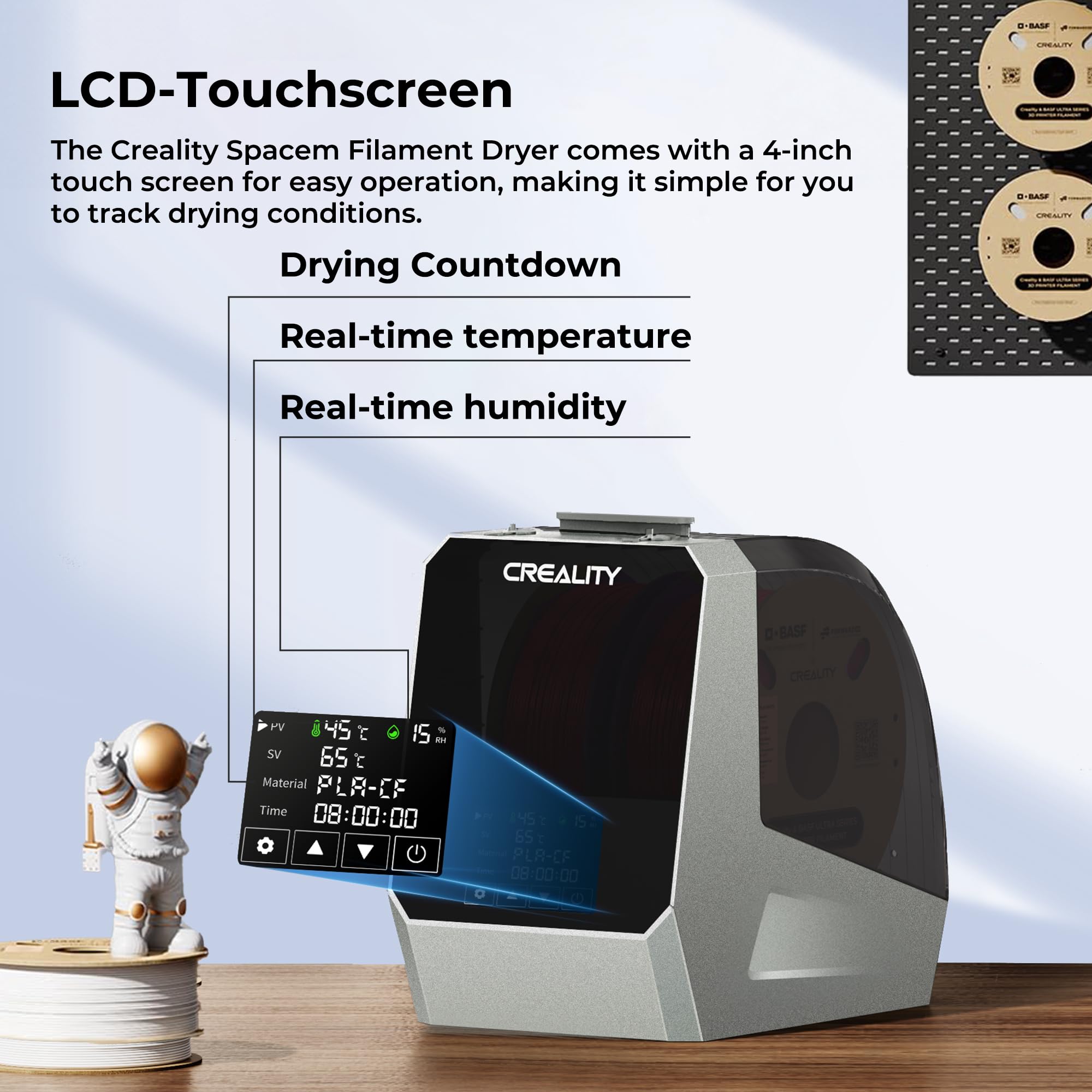 2024 Official Space Pi Filament Dryer Plus - 2 Rolls 3D Printer Filament Storage Box with 360° PTC Fast Heating, 4'' LCD Touch Screen, Dehumidifier for 1.75mm & 2.85mm PLA PETG ABS Filament | Perfect for 3D Printing Workshops, Home Studios & Professional Makers