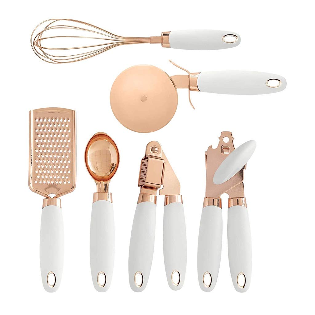 SHUUY 6-Piece Premium Copper Coated Stainless Steel Kitchen Utensil Set - Includes Ice Cream Scoop, Garlic Press, Cheese Grater & Whisk - Perfect for Cooking, Baking & Food Prep