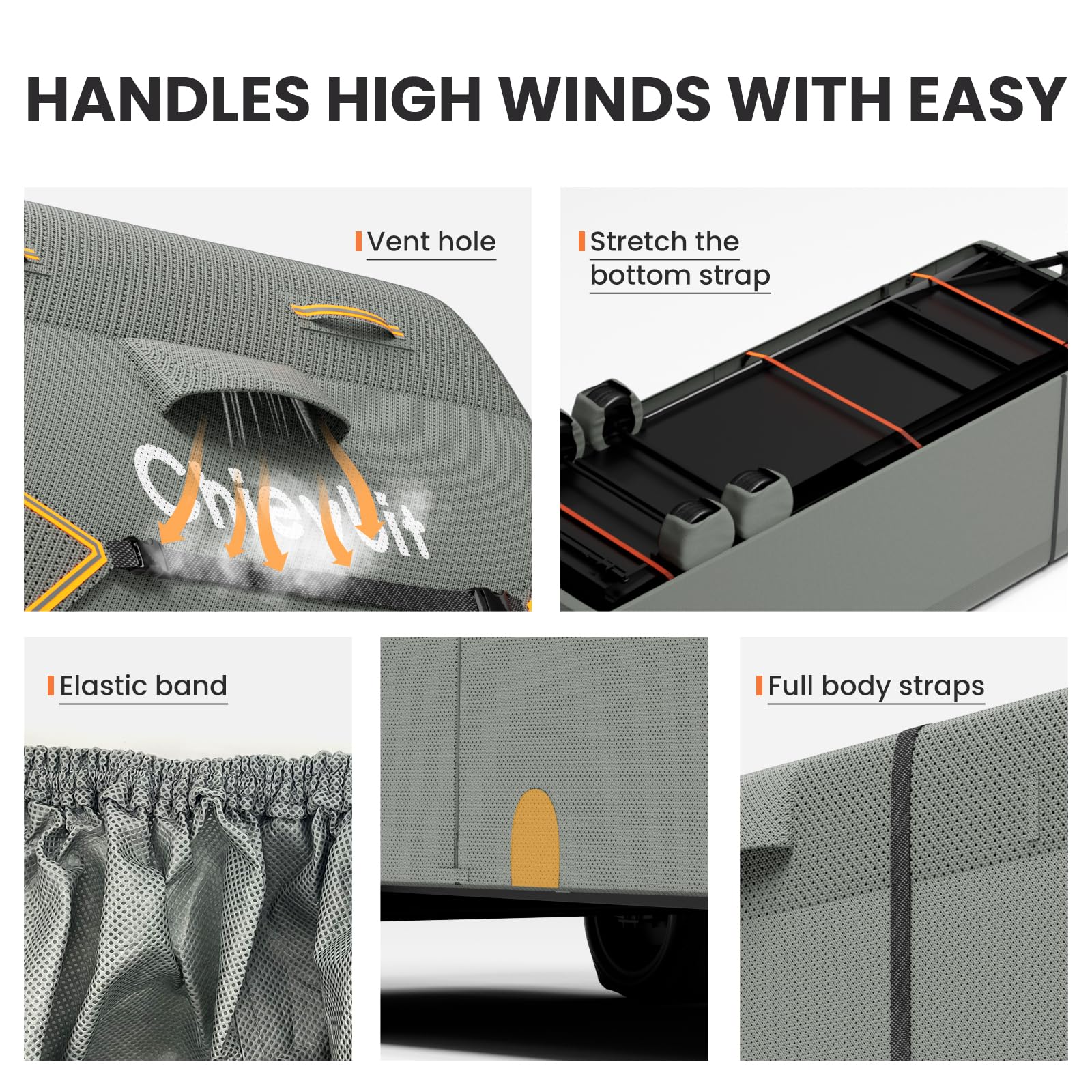 **16'-18' Heavy-Duty RV Travel Trailer Cover - 7-Layer Anti-Tear Windproof Camper Cover with Adhesive Repair Patches, 2 Extra Straps & 4 Tire Covers - Perfect for Outdoor Storage & Winter Protection**