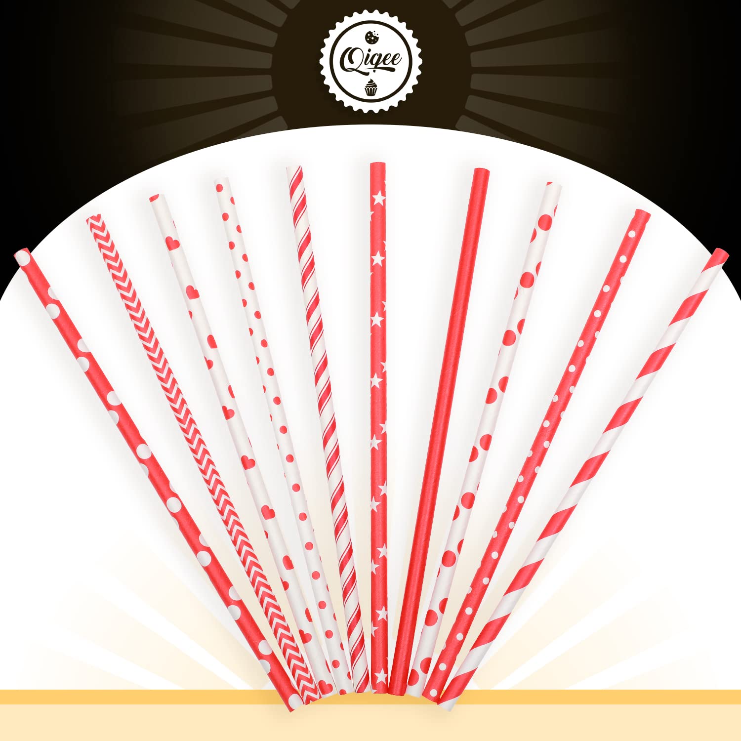 Eco-Friendly Red Paper Straws Bulk 150pcs - Biodegradable Disposable Drinking Straws with 10 Fun Patterns - Perfect for Parties, Weddings & Summer Beverages