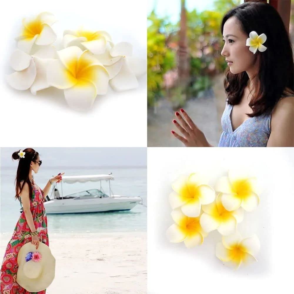SHIVAMKRAFT 6-Piece White Artificial Hawaiian Flower Hair Clips - Elegant Floral Claw Hair Accessories for Women, Perfect for Hair Buns, Weddings, Bridal, Valentine's Day Gifts & Everyday Styling (White)