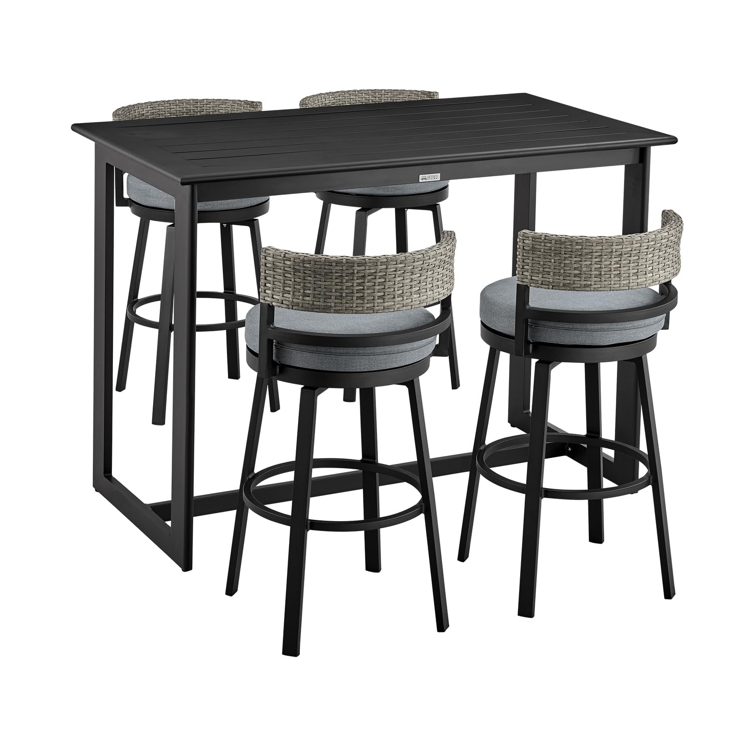 Armen Living Encinitas 5-Piece Outdoor Patio Bar Table Set with Aluminum Frame & Dark Grey Cushions - Perfect for Backyard, Poolside & Garden Dining