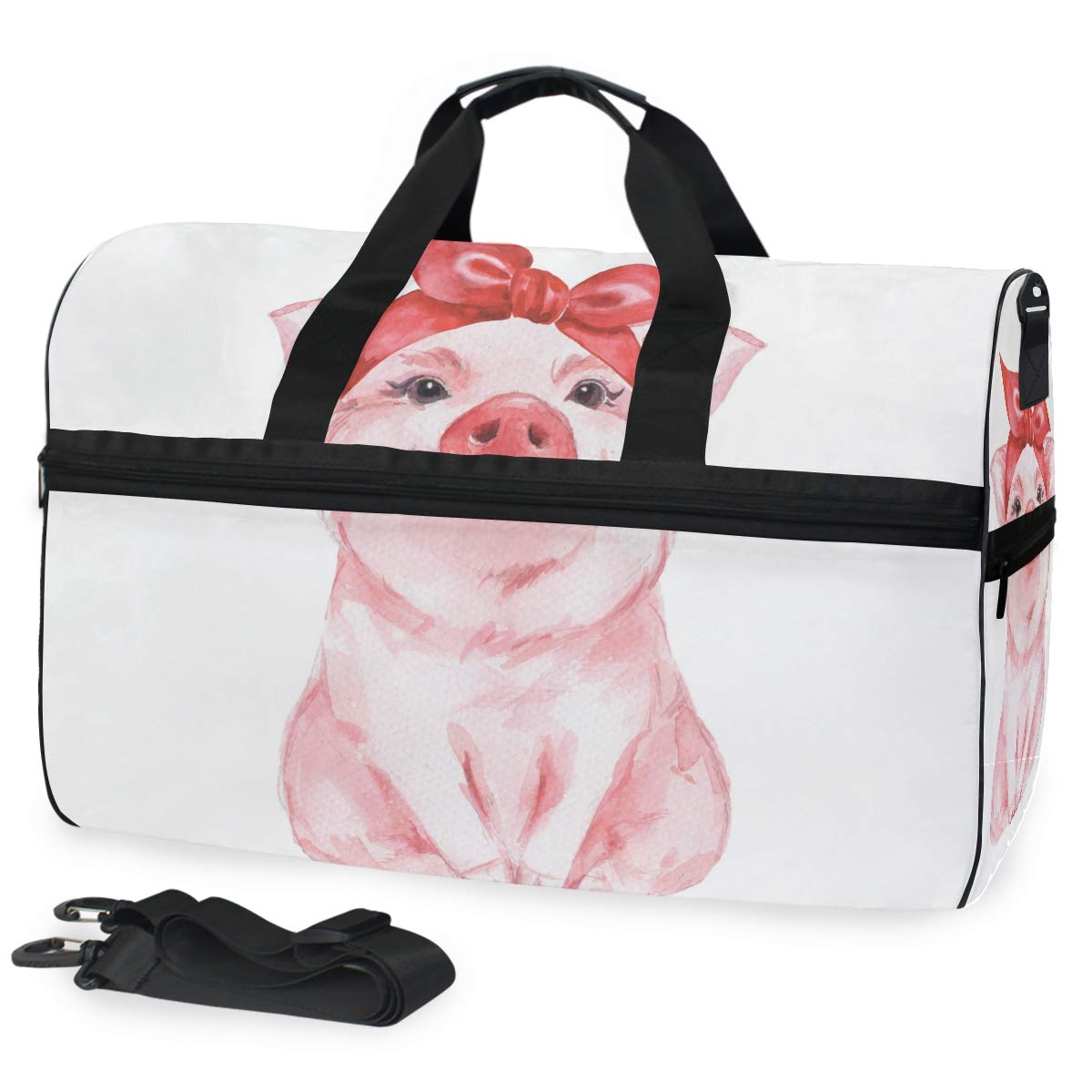 Stylish Animal Print Pig Travel Duffel Bag for Women & Men - Lightweight Gym Sports Bag with Separate Shoe Compartment - Perfect for Workouts, Weekend Trips & Overnight Travel