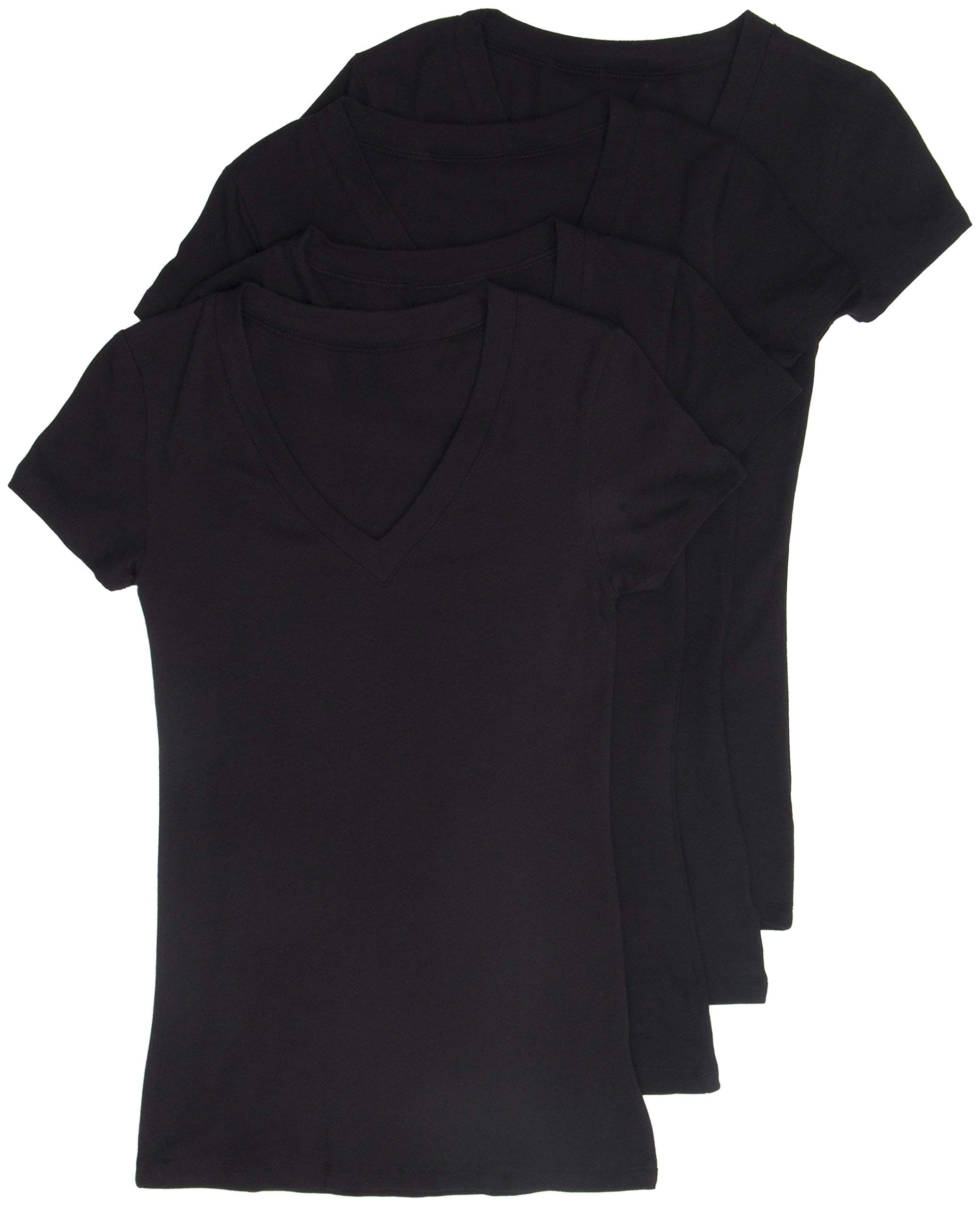 4 Pack Women's Basic V-Neck T-Shirts - Soft Cotton Casual Tees for Everyday Wear | Perfect for Layering, Workouts & Lounge Outfits