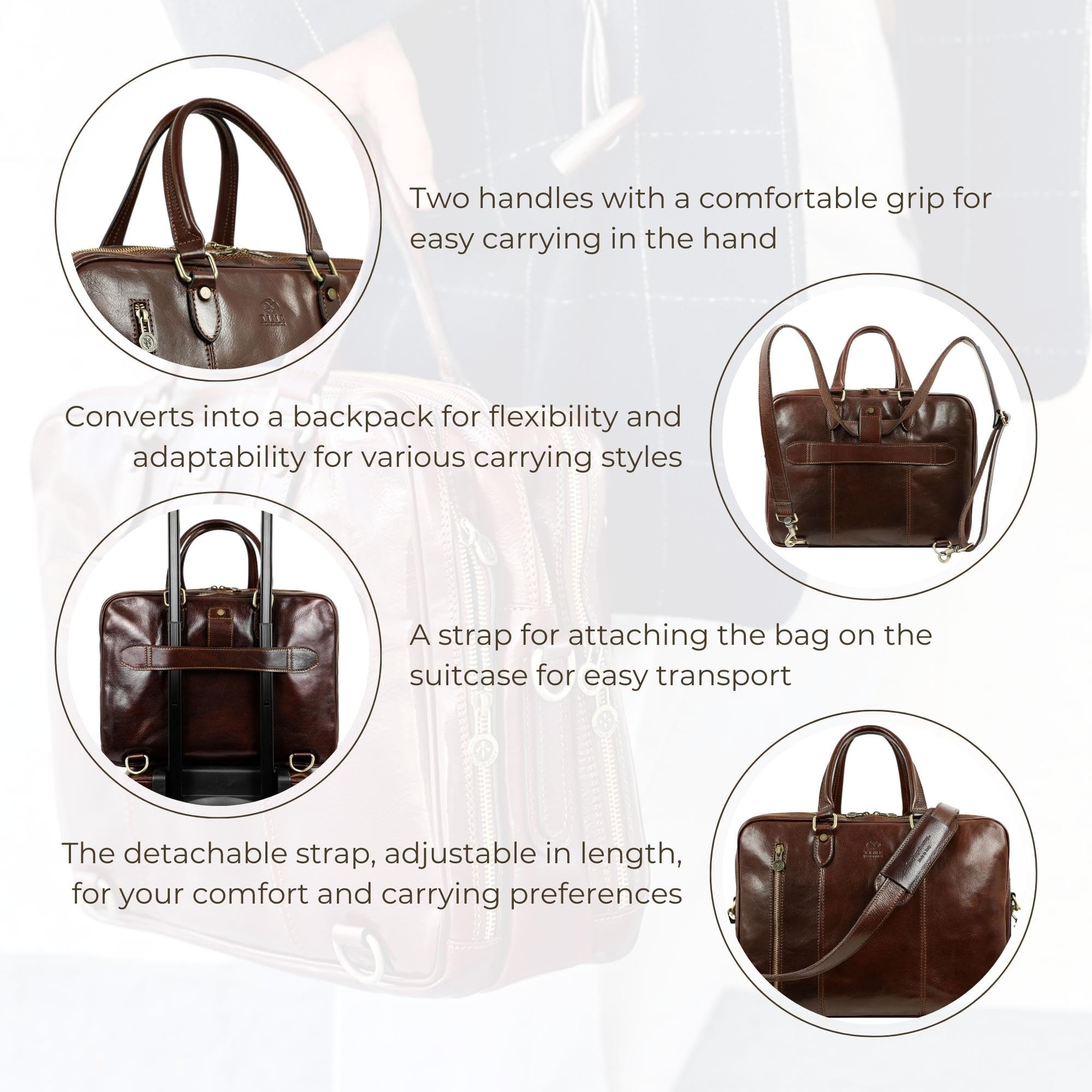 Premium Full Grain Leather Laptop Briefcase - Durable Time-Resistant Business Bag for Men & Women - Perfect for Office, Travel & Professional Meetings