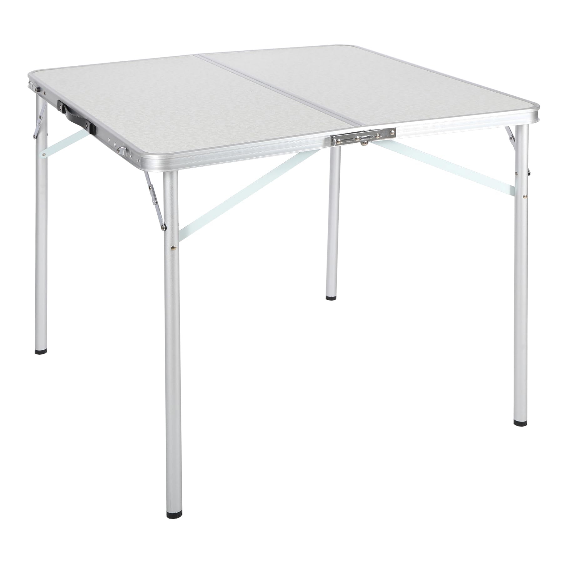 REDCAMP 32 Inch Square Folding Camping Table - Adjustable Height, Lightweight Aluminum Portable Picnic Table for Outdoor, Camping, BBQ, Tailgating & Beach - White Compact Card Table with Half-Fold Design